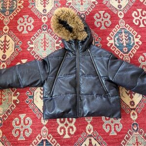 Black Puffer Jacket with Faux Fur Hood